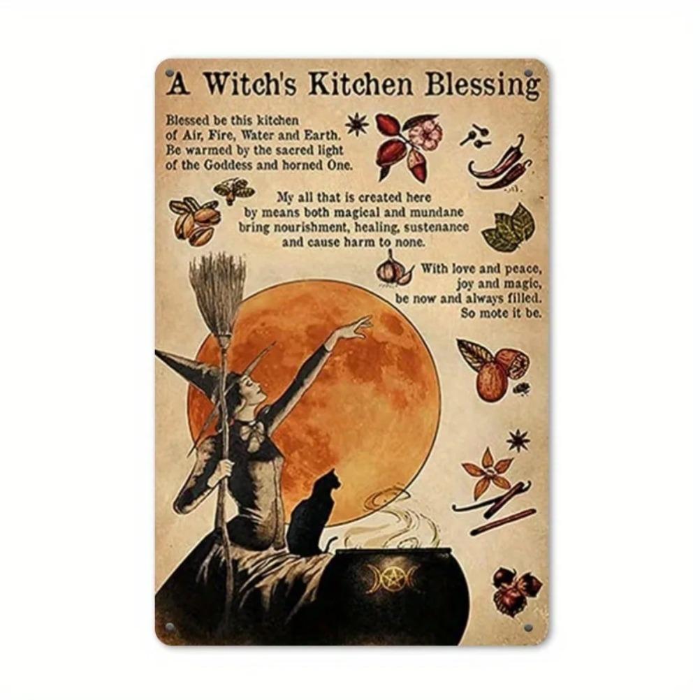 Retro Witch Kitchen Blessing Metal Sign – 8x12 Inch Iron Wall Decor, Multi-Purpose for Home & Garden, Durable High-Quality Iron
