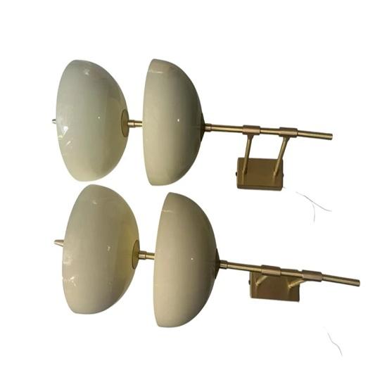 Pair of Reverse-Dome Trophy Sconces White Brass Wall Lights Modern Lighting for Home Décor Bathroom ,Vanity, Kitchen