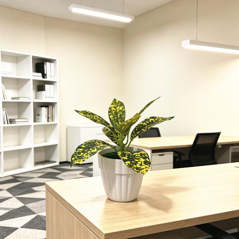 Artificial Small Green Plant Desktop Plant Pot With Wave Base For Office Decor And Home Living
