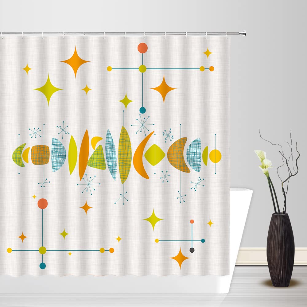 Shower Curtain Vintage Atomic Stars Retro Pattern on Of Boomerangs Mid Centry Waterproof Polyester Fabric Bathroom Set with Hook
