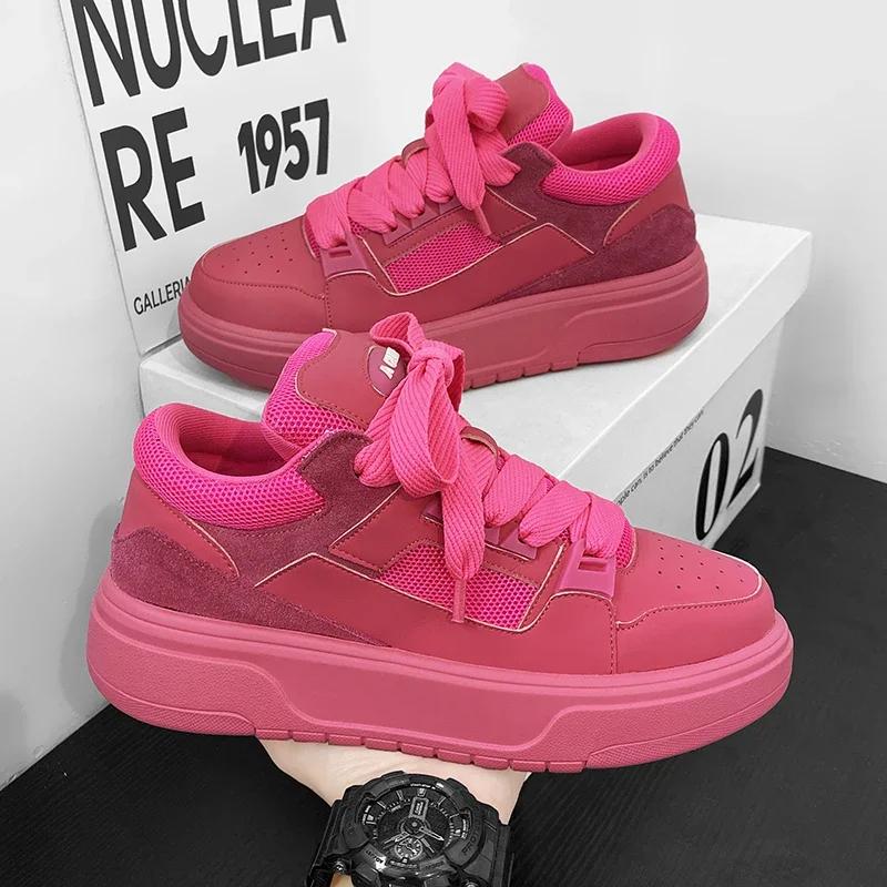 

Новые персонализированные розовые повседневные мужские дизайнерские кроссовки для сноуборда, модные дышащие кроссовки из натуральной кожи на плоской подошве 39