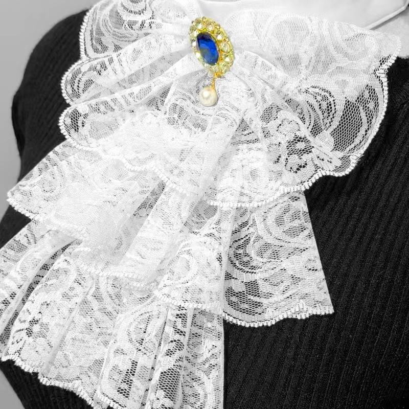 1Pc Small Collar With Gemstone Scarf Elegant Palace Ralph Collar Vintage Lace Decorative Collar Fake Collar Palace Lapel