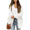 Chic Autumn Idle Style V-Neck Knitted Cardigan Women Sweater Jacket Versatile Loose Fit Casual Solid Color Lantern Sleeve Pullovers