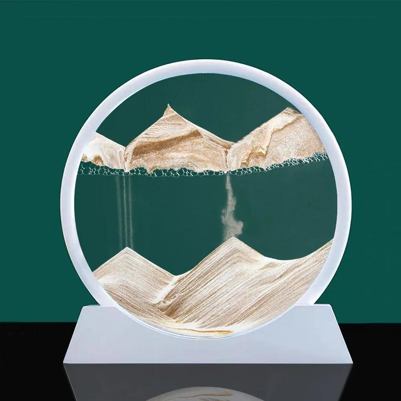 3D Moving Sand Art Picture Round Glass Deep Sea Sandscape Hourglass Quicksand Craft Flowing Sand Painting Office Home Decor Gift