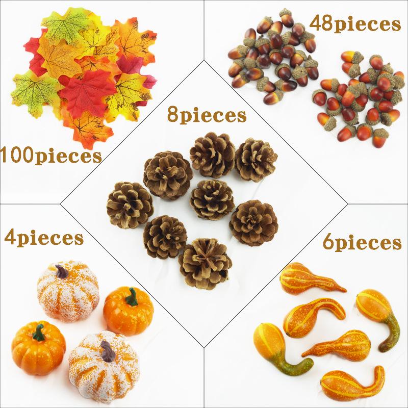 Cross-border Hot Sale Pumpkin & Acorn with Maple Leaf & Pine Cone Decor for Halloween & Photography