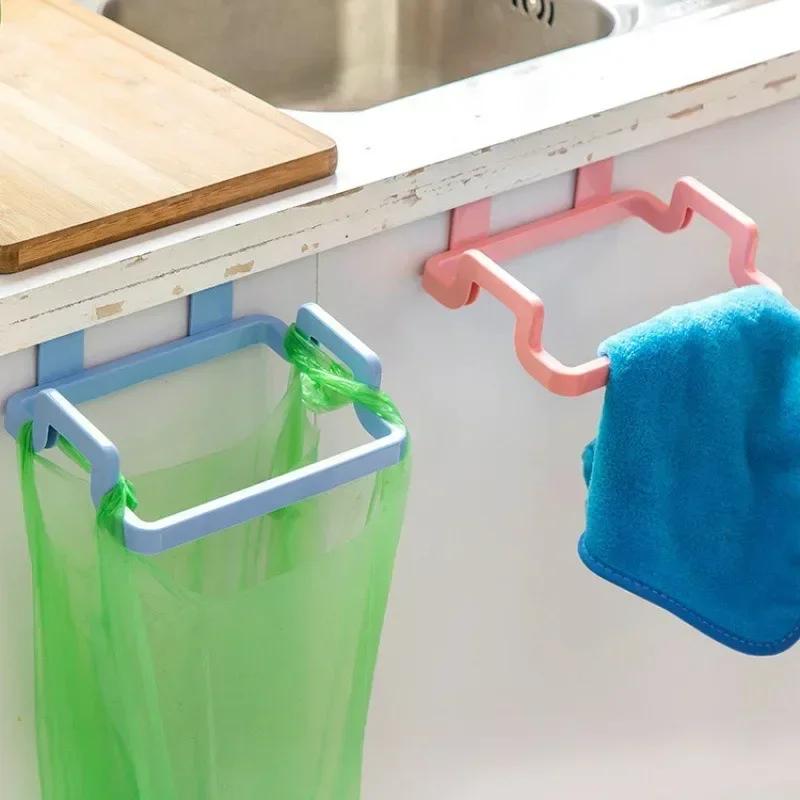 1PC Creative Kitchen Garbage Bag Holder Home Cabinet Door Behind the Garbage Bag Hanging Rack Rag Hanging Rack Kitchen Utensils