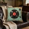 1Pc Vintage Retro Vinyl Record Player Cushion Cover Teal Blue Distressed Texture Pillowcase For Living Room Sofa Bed Decorative