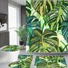4pcs, Tropical Greenery Pattern,Apartment Bathroom, Shower Room Shower Curtain, Hotel Shower Curtain Set, with 12 Hooks