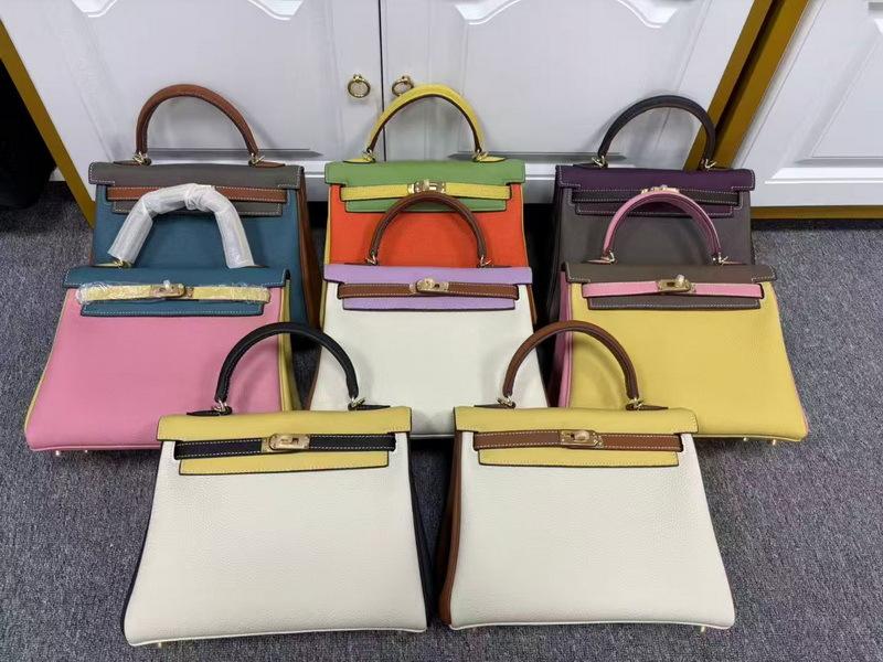 2026 New Genuine Leather Women's Bag 25CM Splicing Three Color Second Generation Premium Handheld Versatile Single Shoulder Crossbody