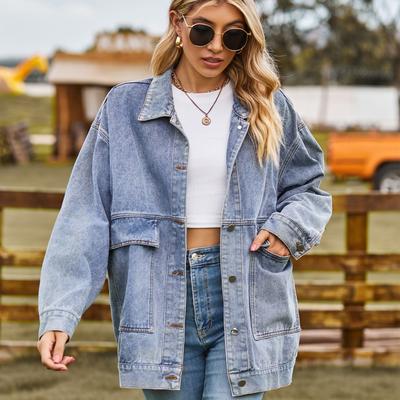 Herfst Dames Lange Mouw Denim Jas Mode Losse Veelzijdige Mid-Lengte Jeans Jas Casual Kleding