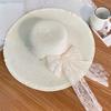Idyllic lace bow straw hat women's summer big brim sun protection hat seaside vacation beach bucket hat