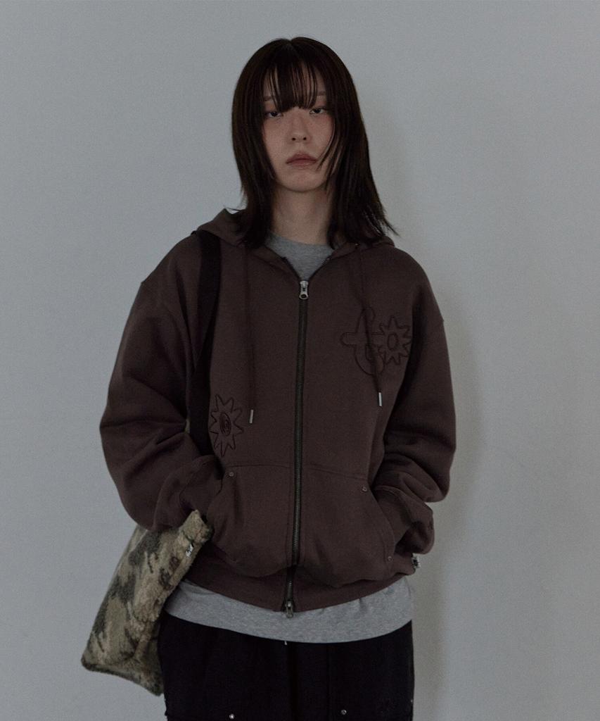 Tony Lawrence Applique Zip-Up Hoodie Brown