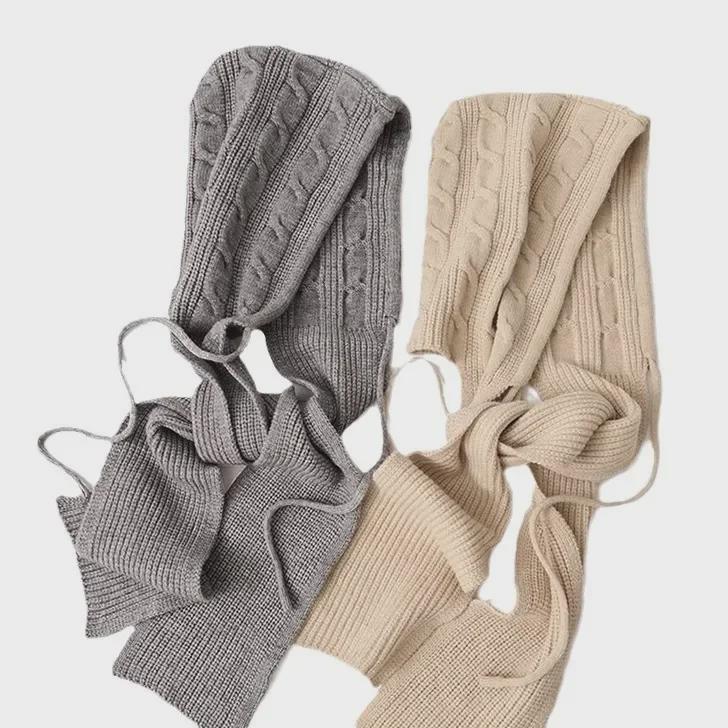 Women's Hooded Knitted Shawl: Wool Hat-Scarf-Waistcoat Combo for Autumn/Winter
