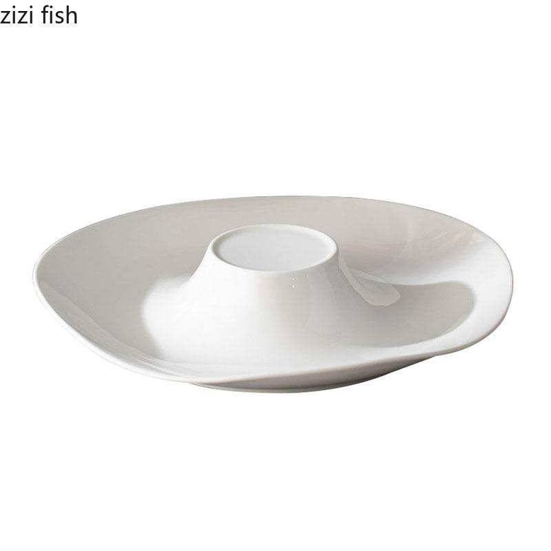 Pure White Irregular Ceramic Dessert Plate Restaurant Thick Soup Plate Pasta Salad Plate Molecular Cuisine Specialty Tableware
