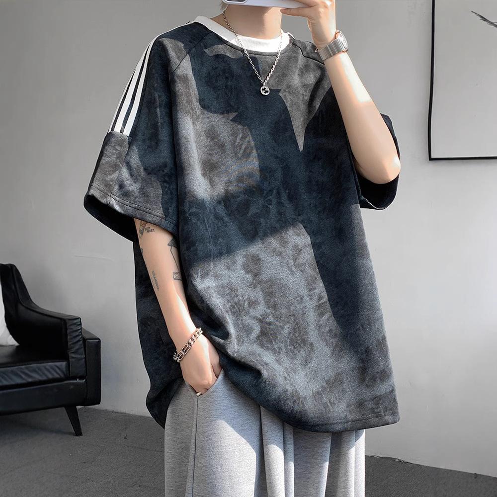 New Short-sleeved T-shirt Men's Summer Casual Loose T-shirt American Retro Striped Half-sleeved Top