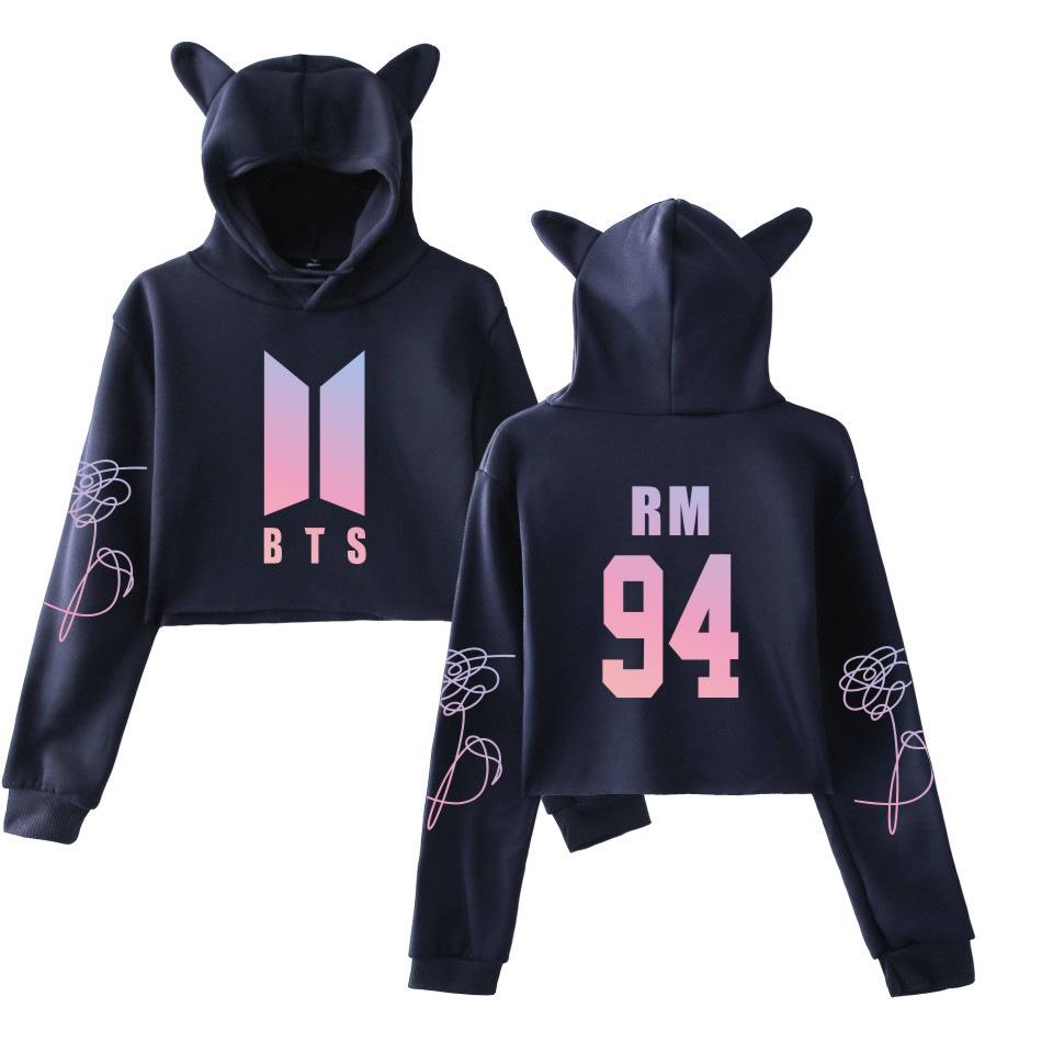 Fashion Sweatshirt Sweater Gray Personality Girl Cat Ears Umbilical Hoodie Fashion Sweatshirt Sweater Gray Personality Girl Cat Ears Umbilical Hoodie