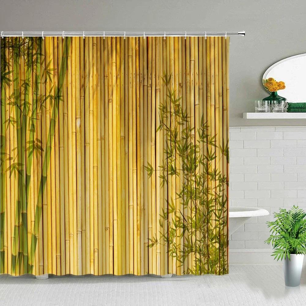 Modern Green Natural Bamboo Series Shower Curtain Set Waterproof Home Bathroom Decor Curtains With Hook Popular Bath Accessories