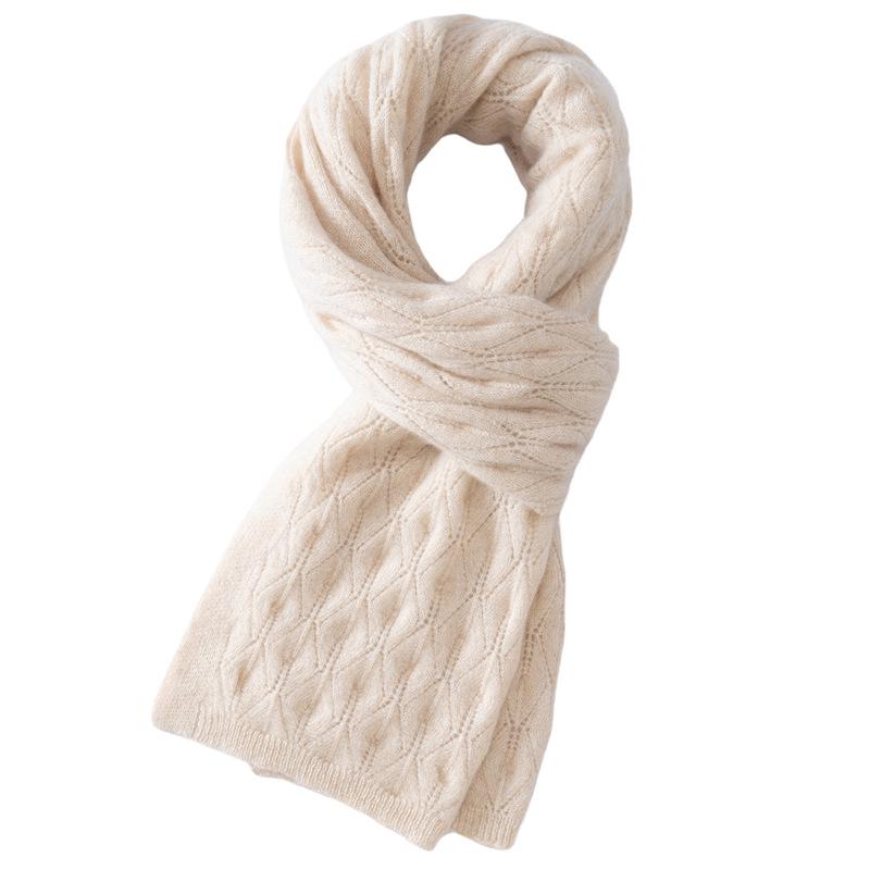 100% Pure Cashmere Knit Scarf for Women - Warm, Fashionable, Hollow Design for Autumn/Winter