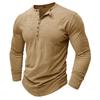 Nuove T-shirt Henley da Uomo di Alta Gamma in Cotone Autunnali Moda Colore Unico Manica Lunga Casual con Bottoni