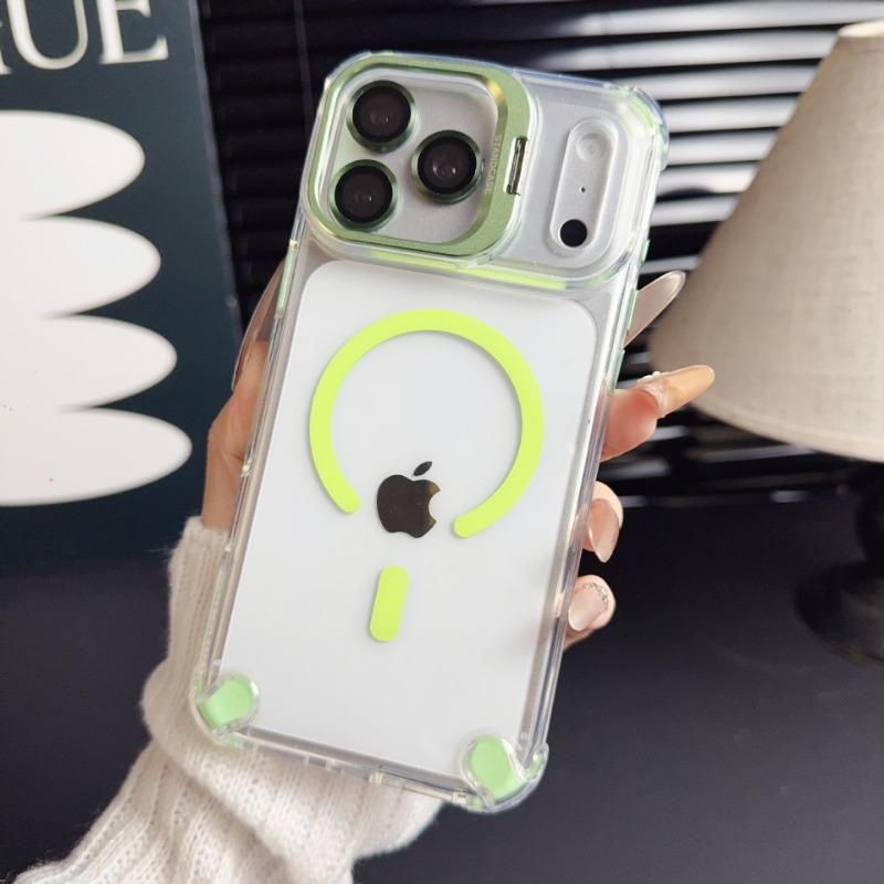 Transparent Acrylic Magnetic Shockproof Phone Case With Camera Lens Stand For Iphone
