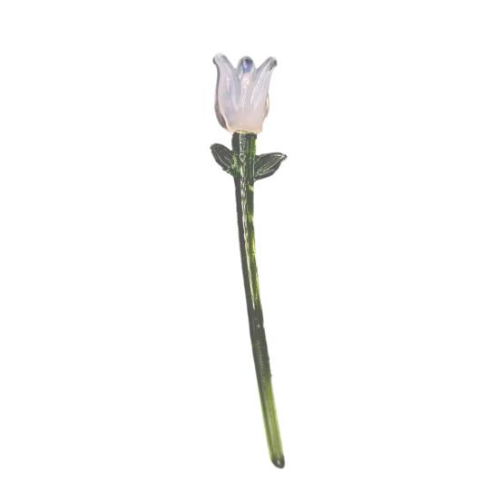 Handmade Glass Flower Decoration with Stem Hand-Blown Mini Floral Plants Figurine Home Living Room Office Table Flower Vase Ornament