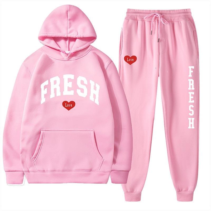 European Size Plus Fashion Printed Sweater Autumn and Winter Fleece Warm Hoodie Casual Sports Women's Suit