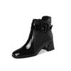 Women's 2025 Autumn/Winter British Style Fleece-Lined Square Toe Chunky High Heel Ankle Boots