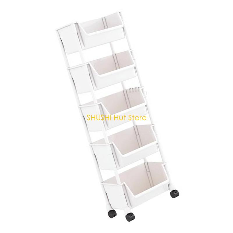 Multi Purpose Narrow Slit Bookcase Multi Layer Utility Cart with Lockable D57B