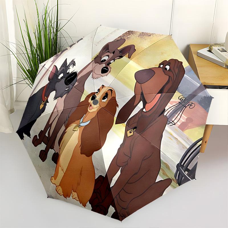 

Lady and the Tramp, Animation Artwork Themed Automatic Opening and Closing Umbrella, Brightly Colored 8-rib Portable Umbrella, Suitable for