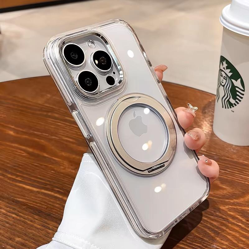 Applicable for iPhone17promax Transparent Rotating Stand Magnetic Phone Case Apple 16 Dropproof Simple Protective Case