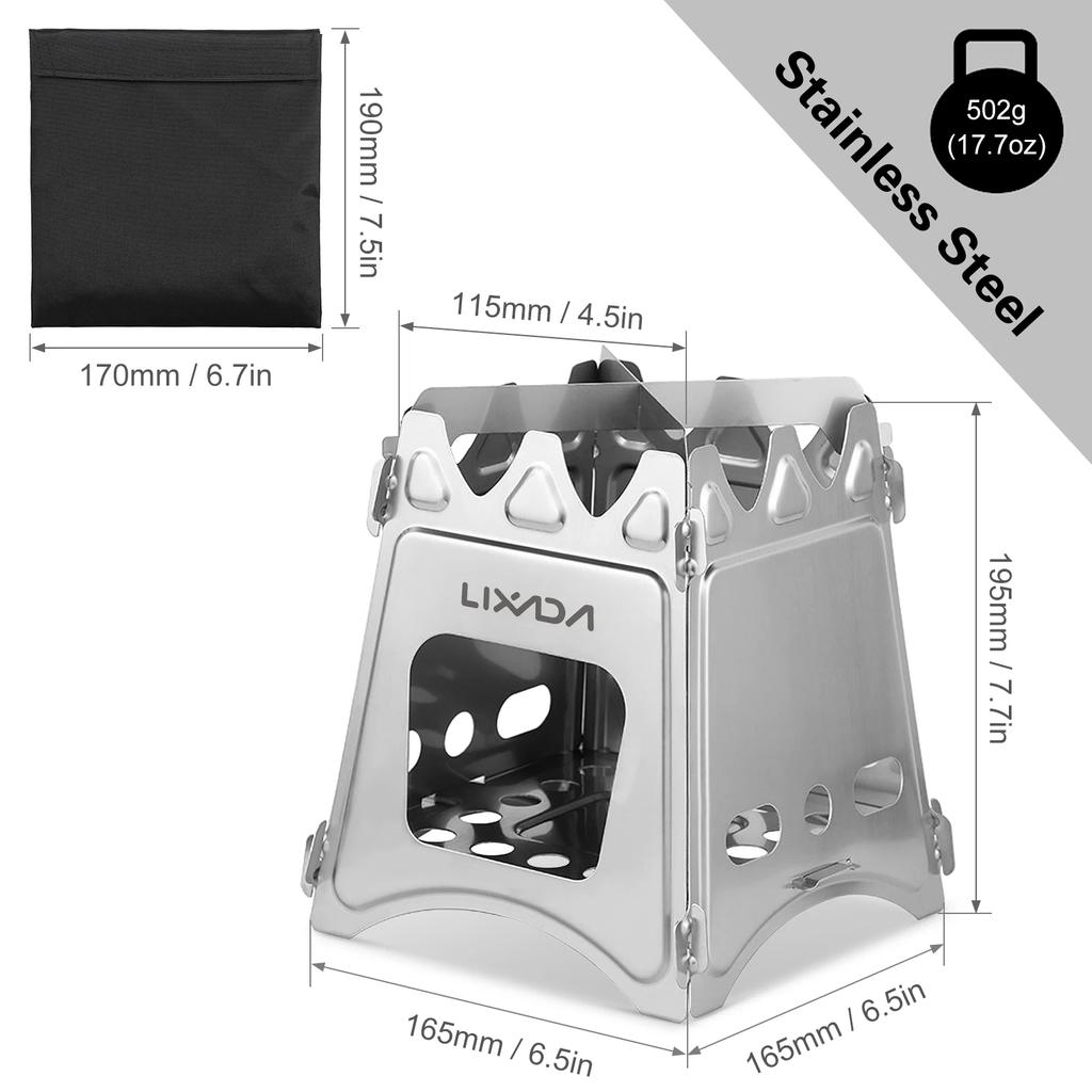 Lixada Camping Stove Compact Folding Titanium/Stainless Steel Wood Stove for Outdoor Camping Hiking Cooking Picnic