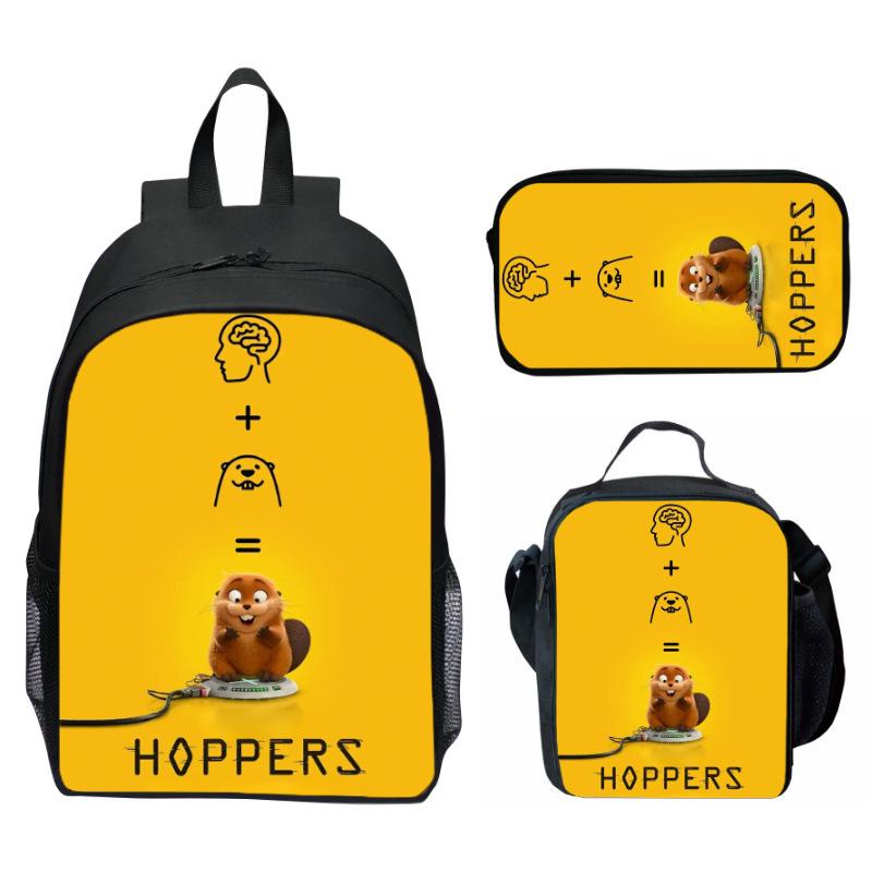 Hoppers Biber Metamorphose Druck 3-teiliges Set Schulrucksack Brottasche Federmäppchen Cartoon Schüler Set