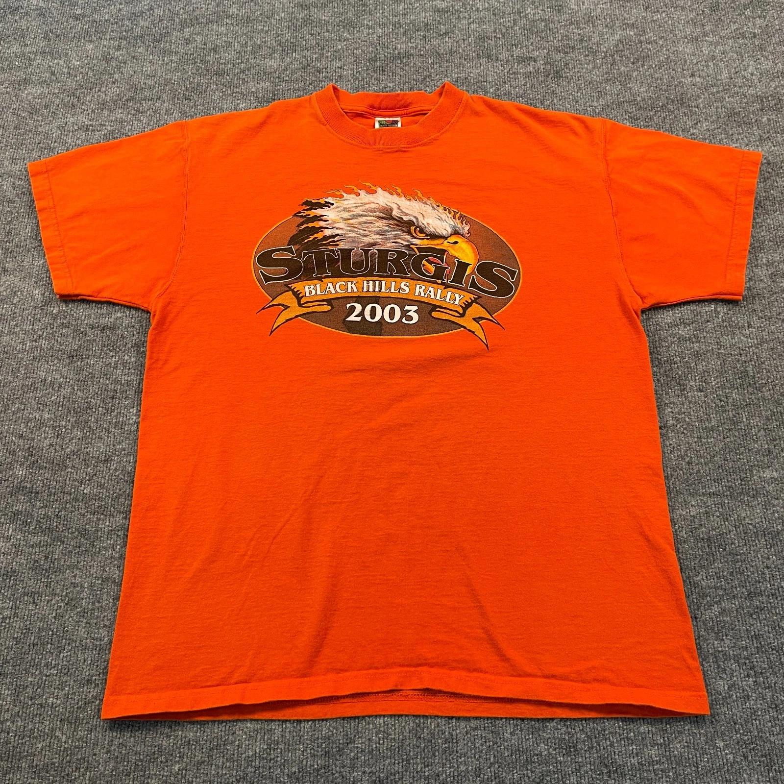 Vintage 2003 Sturgis Black Hills Biker Rally Eagle Shirt Large 22x29 Orange 3XL