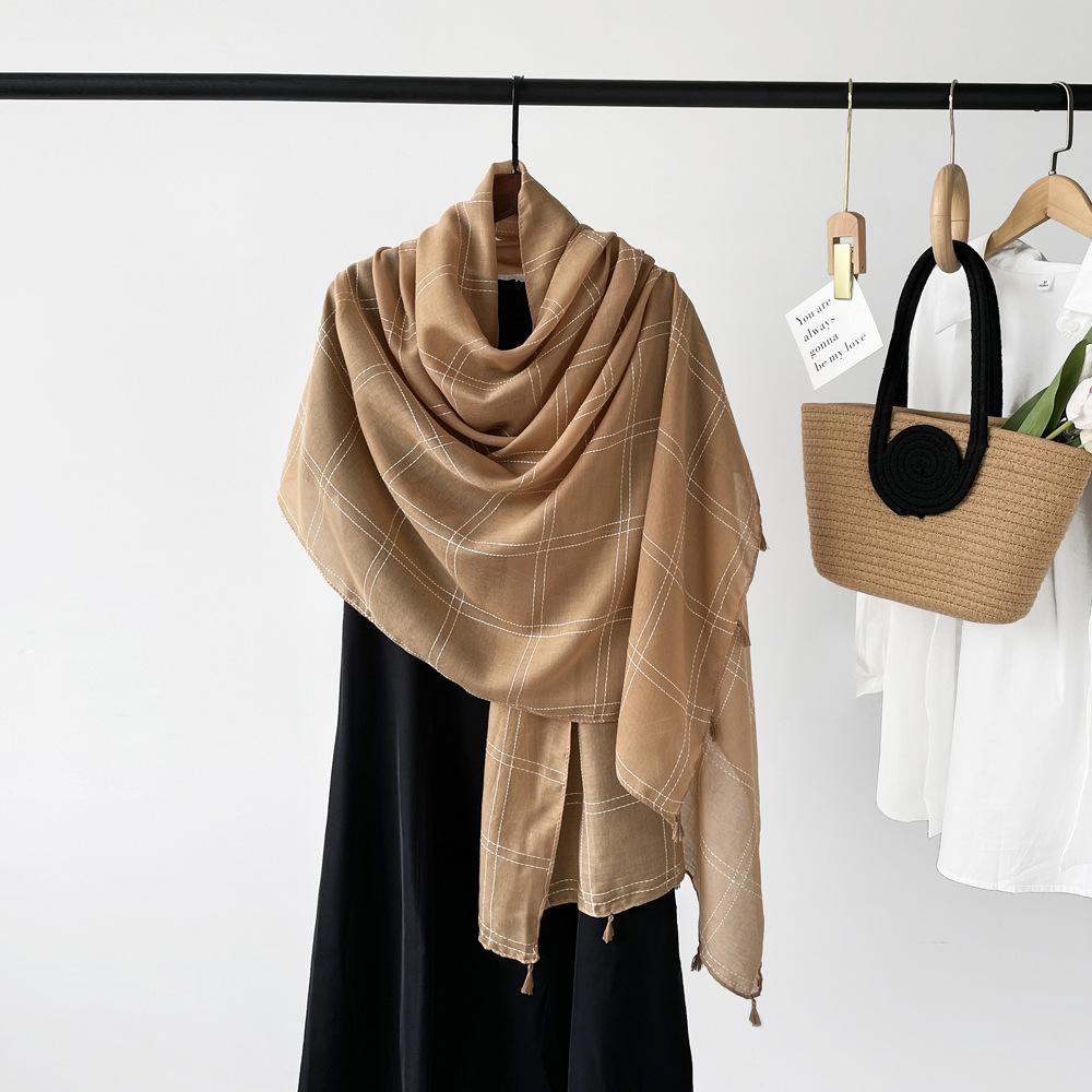 Solid Color Scarf for Women's Sunscreen Scarf Mid-length Scarf Monochrome Light Shawl Breathable Sweat-absorbing Scarf