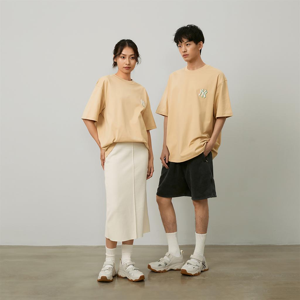 New MLB MONOGRAM Collection New York Yankees SS24 T Shirt Unisex Apricot 3ATSM0443-50BGL