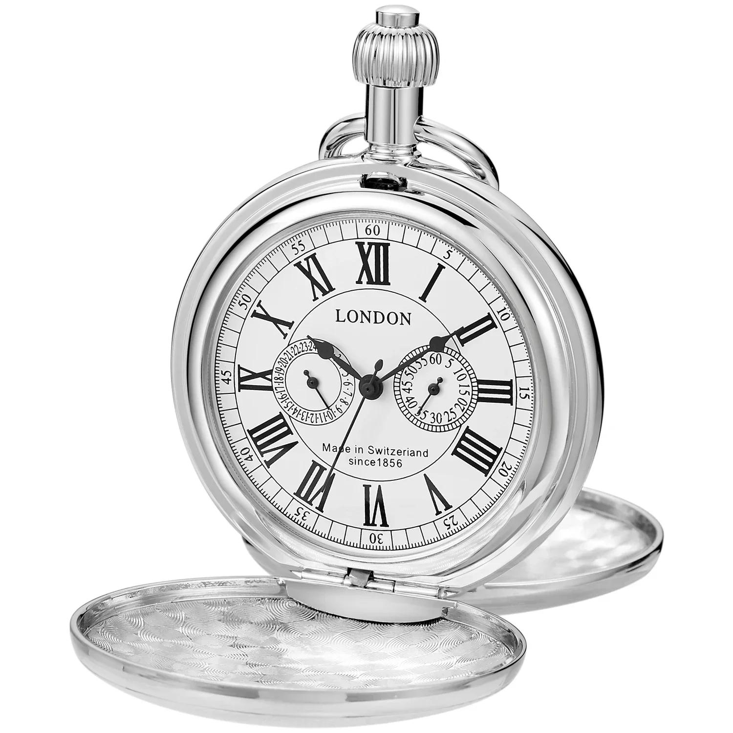 

Luxury Silver Men s Mechanical Pocket Watch Women s Vintage Double Case Roman Numerals Chain Timepiece Jewelry Gifts Relógio