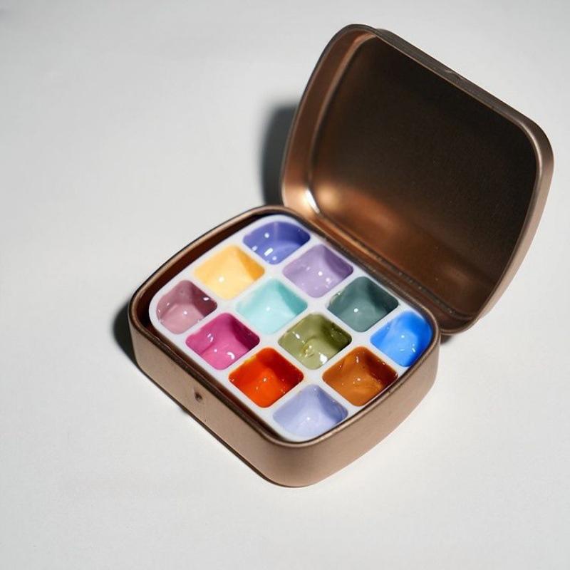 1set Nail Art Watercolor Paint Compact Flip-top Small Tin Box, Painted Glue Mixing Box, Portable Mini Palette
