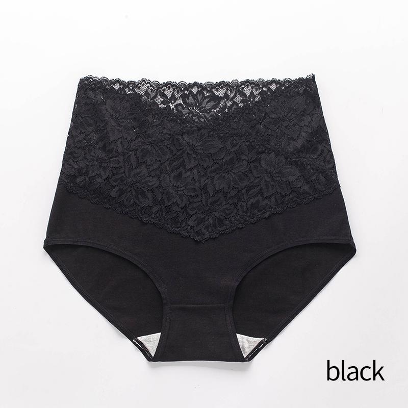 Women High-waist Lace Panties Pure Cotton Crotch Panty Briefs Front and Back Leak-proof Underwear Women‘s Underpants