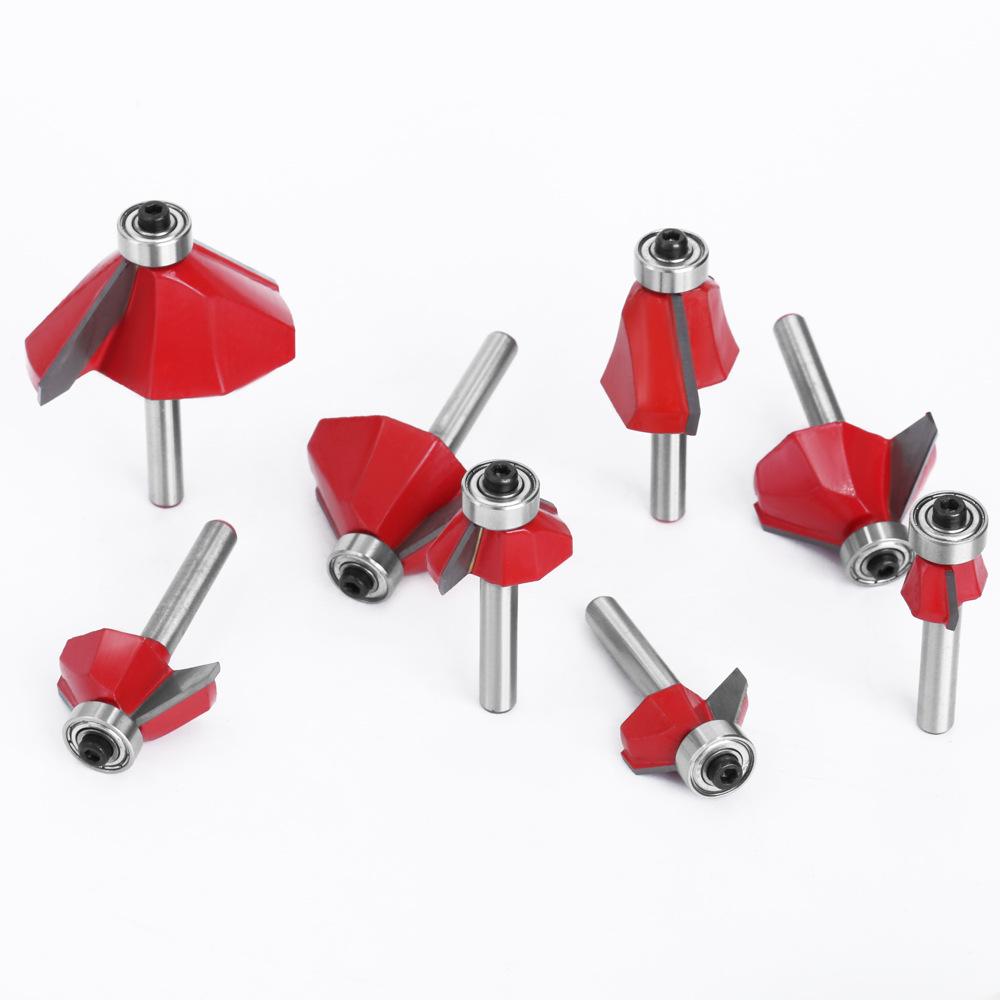 1/4" Shank 6-Pattern Beveled Lace & Round Head Woodworking Relief and Semi-Circular Knife Milling Trimmer.