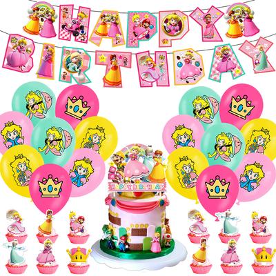 30 Pezzi Articoli per Festa di Compleanno Principessa Peach Includono Striscione Topper per Torta Palloncino