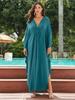 Plus Size Kaftan Blue Black Solid Bohemian Printed Summer Long Beach Dress Women Homewear Outfit Swim Suit Cover Up Loose Caftan