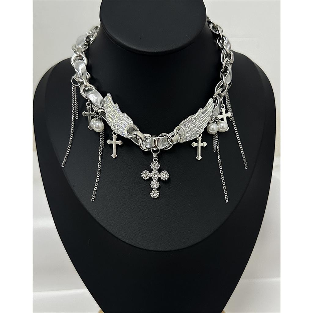 Tooxika Dulce Cool Hottie Aripi de Înger Cruce Colier Nișă Lux Ușor Modă Choker Lanț Osul Gâtului