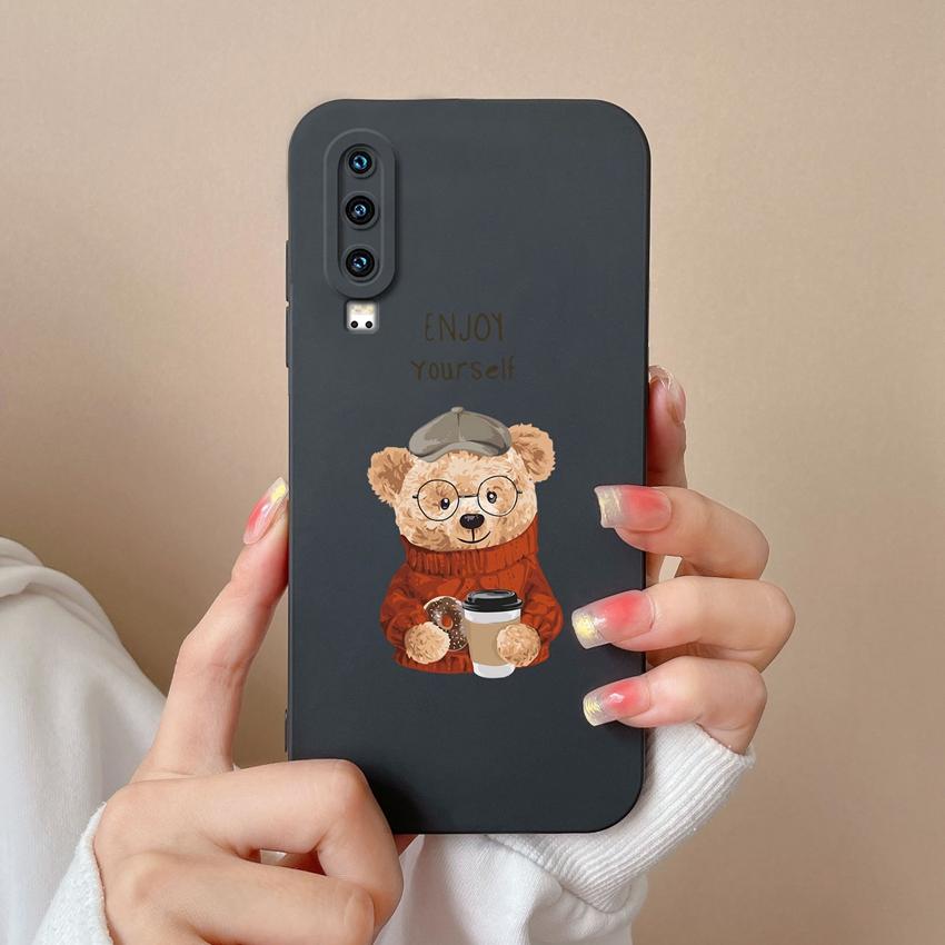 

Чехол для телефона Huawei P30 Y5 P40 Y6 Y9 Y9A Y7 P60 Защита камеры Милый кукольный узор с мишкой Жидкий силикон Мягкая накладка для Huawei Пылезащитный бампер Huawei P30
