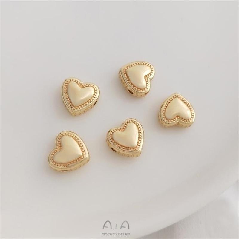 14K Gold-Plated Heart Spacer Bead for DIY Jewelry - Lace Peach Design with Horizontal Hole