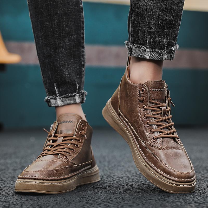 Men's Boots Winter Cotton Shoes High-top Fashion Casual Shoes Trend Boots Flat Shoes Korean Version Tooling Shoes Student 2025