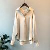 Women's Retro Hong Kong Style White Satin Drape Shirt - Loose Fit, Korean Professional Design