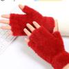 Simple plush gloves women's winter warm finger gloves solid color half finger uncovered student writing flat gloves