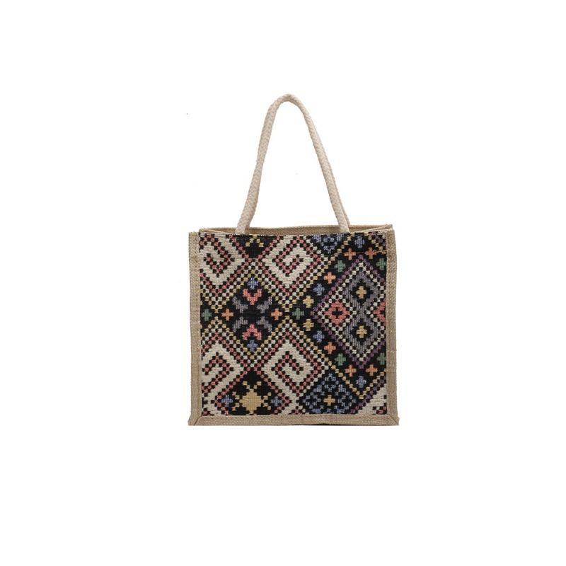 Ethnic Canvas Bag for Women In Summer New Fashion Style for Going Out with Linen Lunch Box Bento Bag Hand-held Mommy Bag