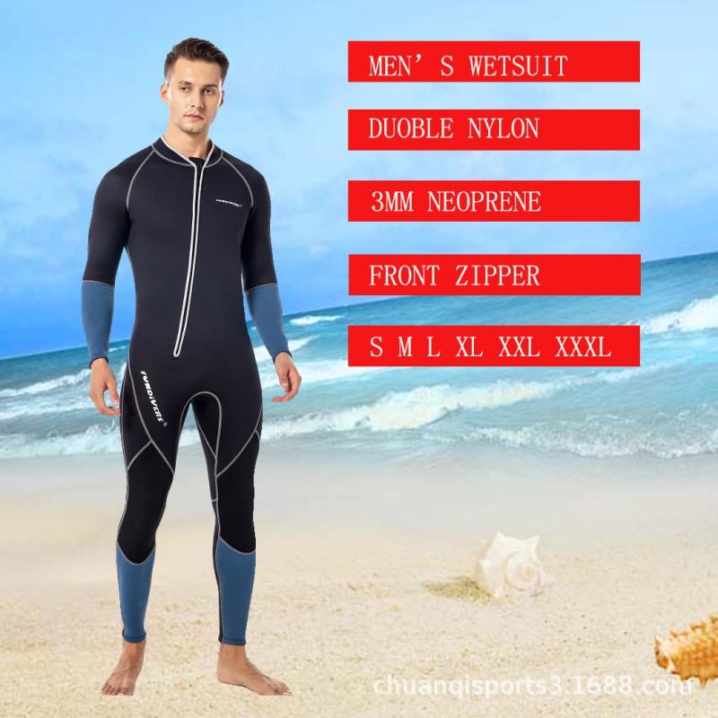 Mens 3mm Fullsuit Wetsuit With Front Zipper Snorkeling Diving Surfing Warm Thermal Protection
