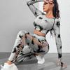 European American Tie-Dye Butt-Lift Yoga Set: Long Sleeve, Seamless Fitness Clothing with Hollow Out Design